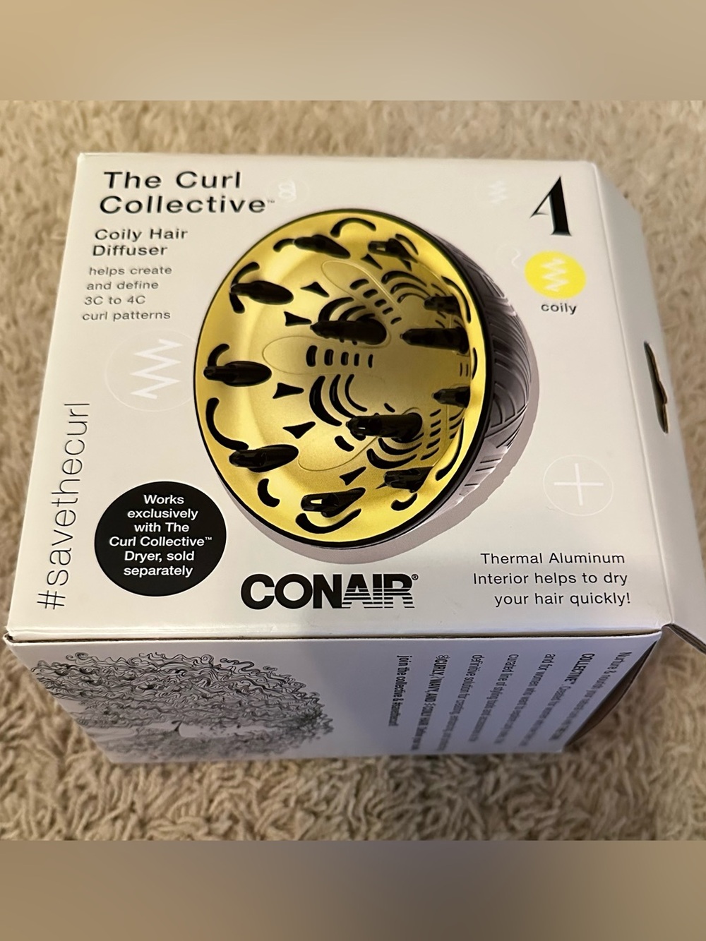 NIB The Curl Collective Coily Hair Diffuser - Gold/Black